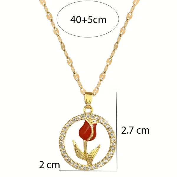 Collar de Oro con Dije de Rosa Rojo y Circonias